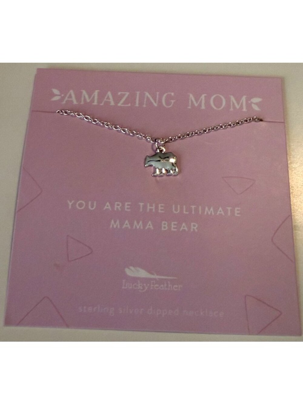 Lucky Feather Amazing Mom Mama Bear Sterling Dipped 16” – 18” Necklace NWT
